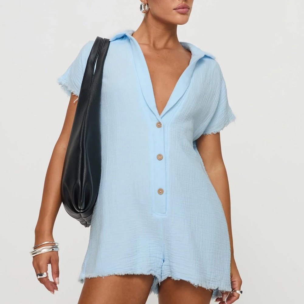Princess Polly salt lake romper blue
